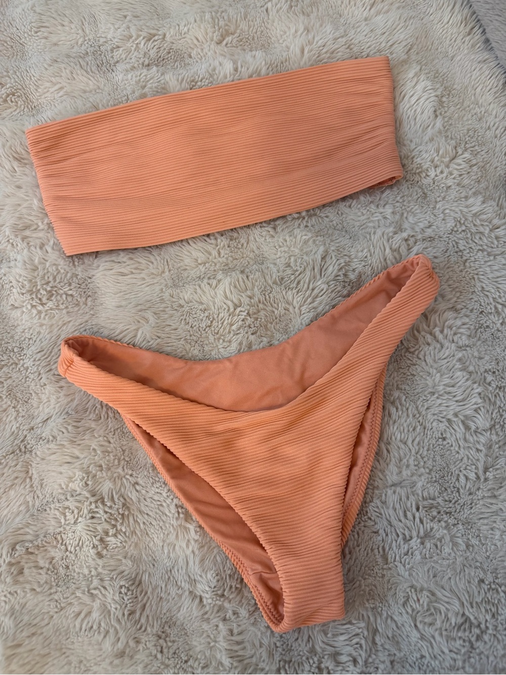 Seafolly Ribbed Bandeau Bikini Set - Peach/Coral
